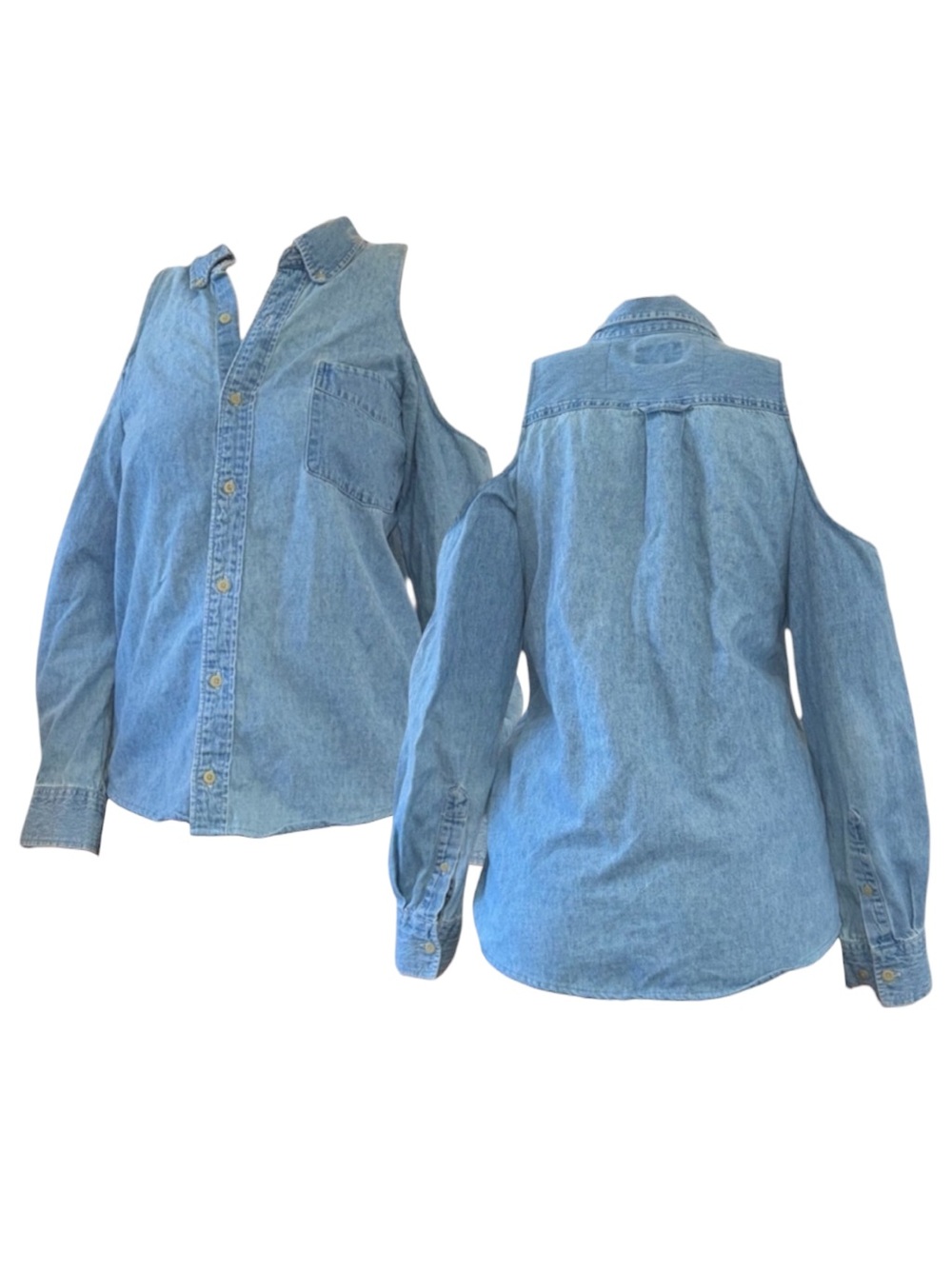 Urban Renewal Light Blue Cold-Shoulder Denim Button-Down Shirt